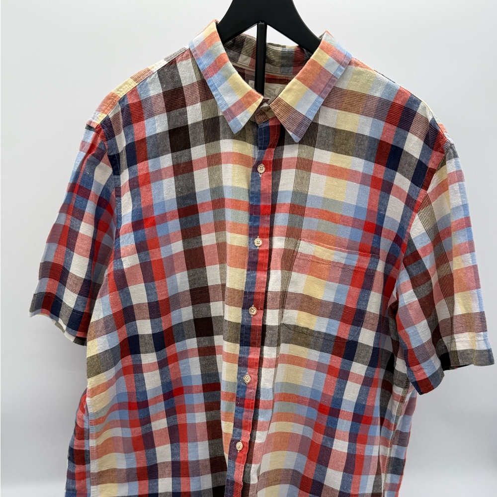 Tasso Elba Island Linen Blend Plaid Button Up Shirt Mens XXL